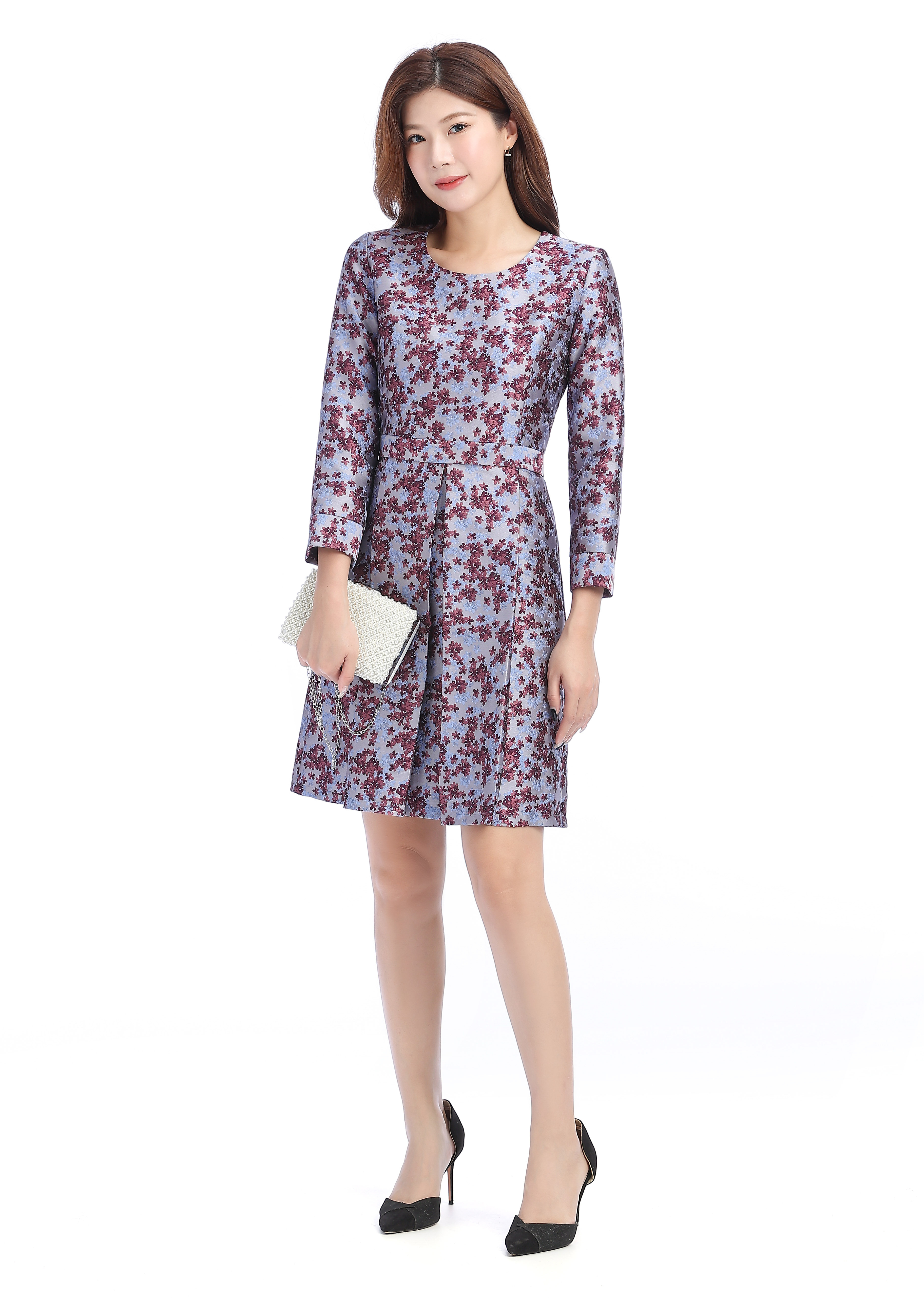 Long Sleeve Jacquard Floral Long Dress – Diva's Den Fashion, LLC