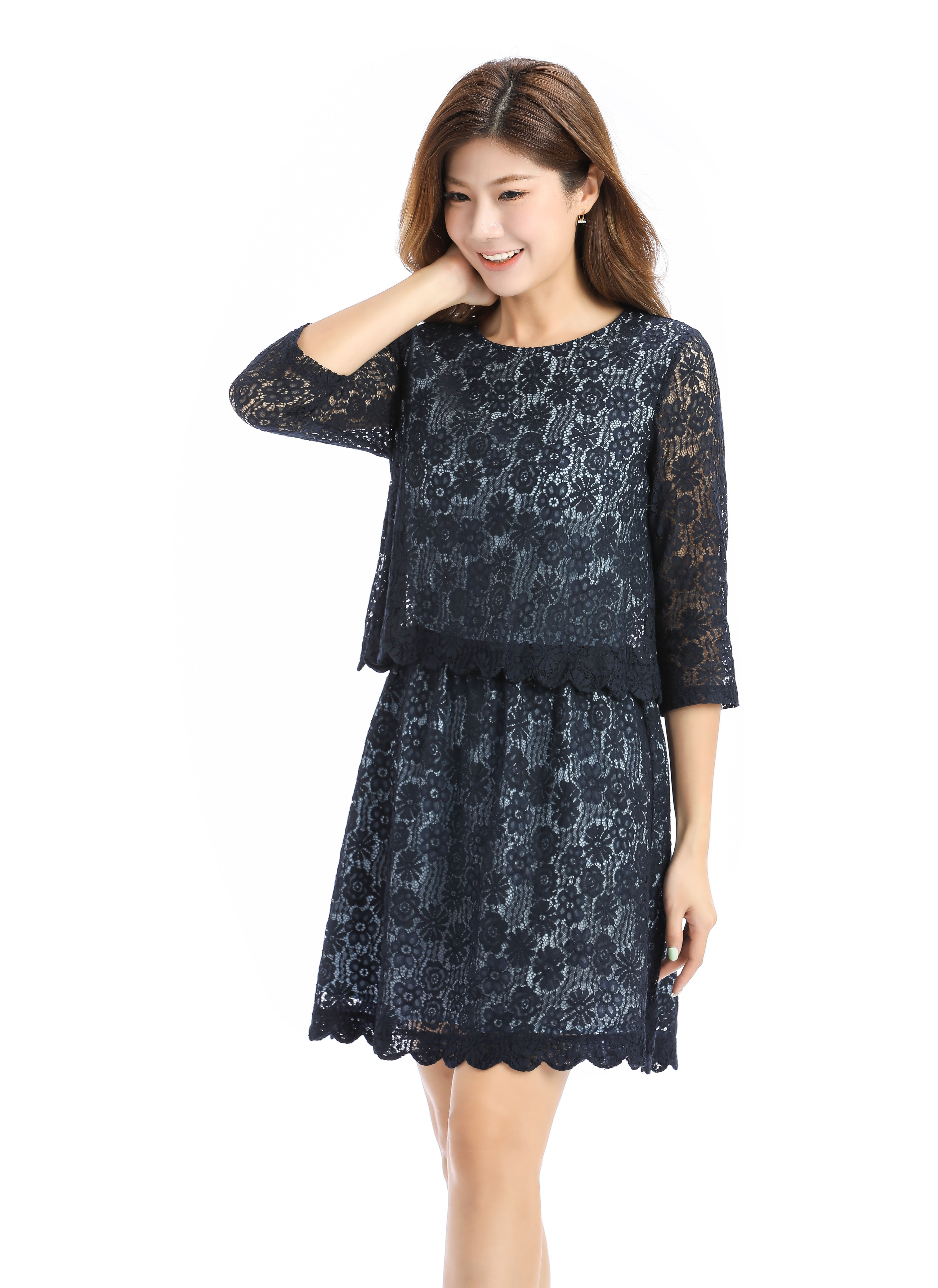 navy and ivory lace dress